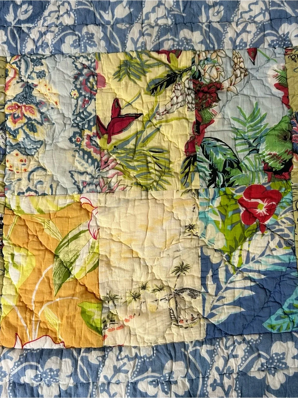 Pottery Barn Euro Sham Quilted Patchwork Multicolor Multi-Pattern Tropical Print
